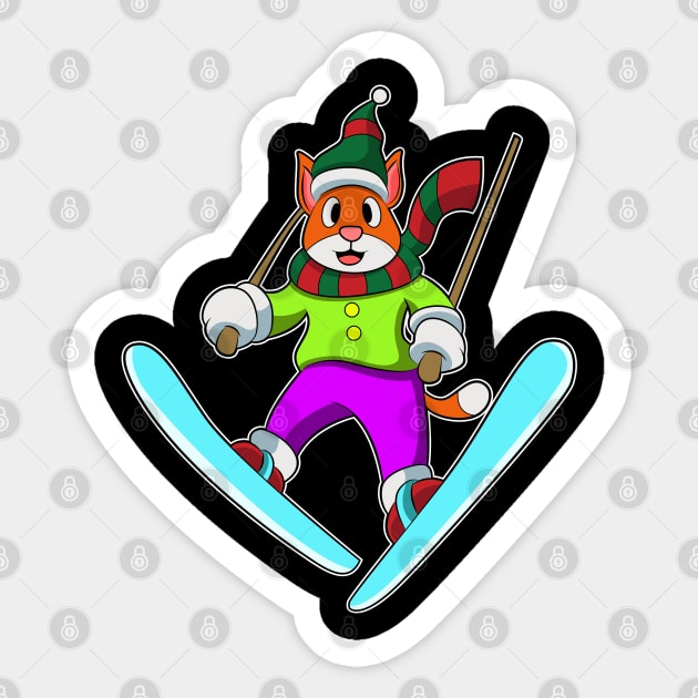 Cat as Ski jumper at Telemark Sticker by Markus Schnabel